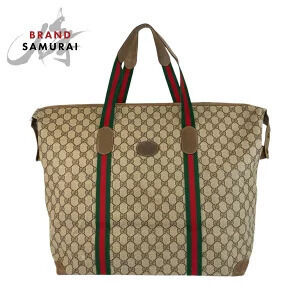 Gucci Sherry Brown Beige GG Supreme Canvas Leather Boston Bag Travel